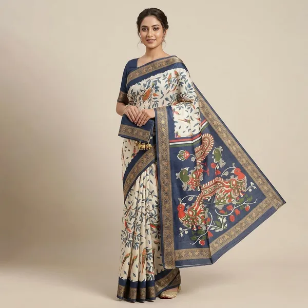 Navy_Blue_Erode_Silk_Printed_Saree_With_Unstitched_Blouse_For_Women