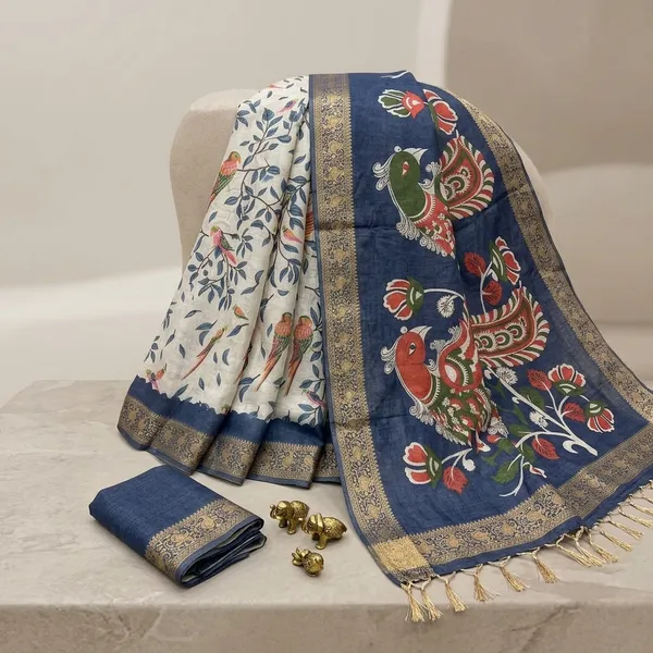 Navy_Blue_Erode_Silk_Printed_Saree_With_Unstitched_Blouse_For_Women