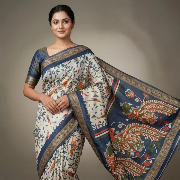 Navy_Blue_Erode_Silk_Printed_Saree_With_Unstitched_Blouse_For_Women