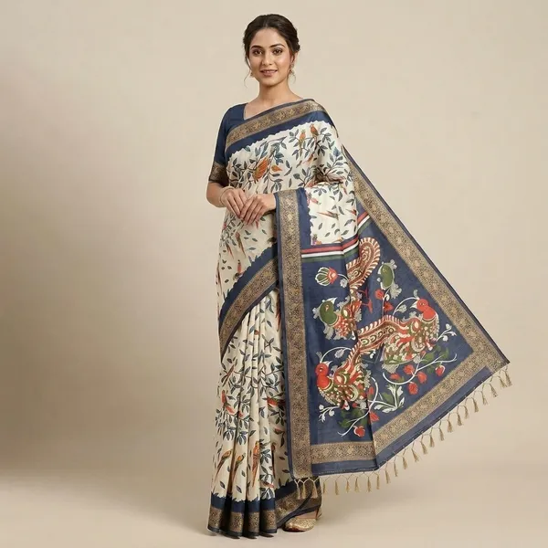 Navy_Blue_Erode_Silk_Printed_Saree_With_Unstitched_Blouse_For_Women