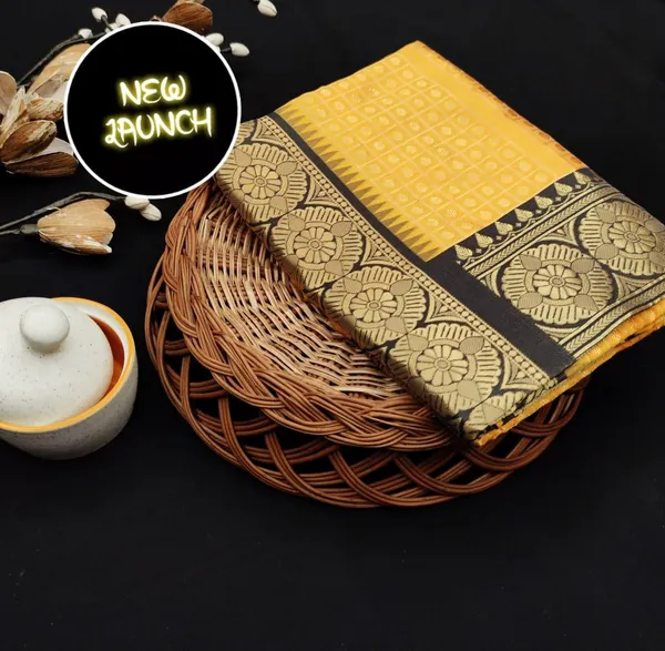 Yellow_Black_Soft_Silk_Saree_With_Unstitched_Blouse_For_Women