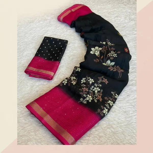 Black_&_Red_Marshmallow_Floral_Embroidered_Saree_With_Blouse_For_Women