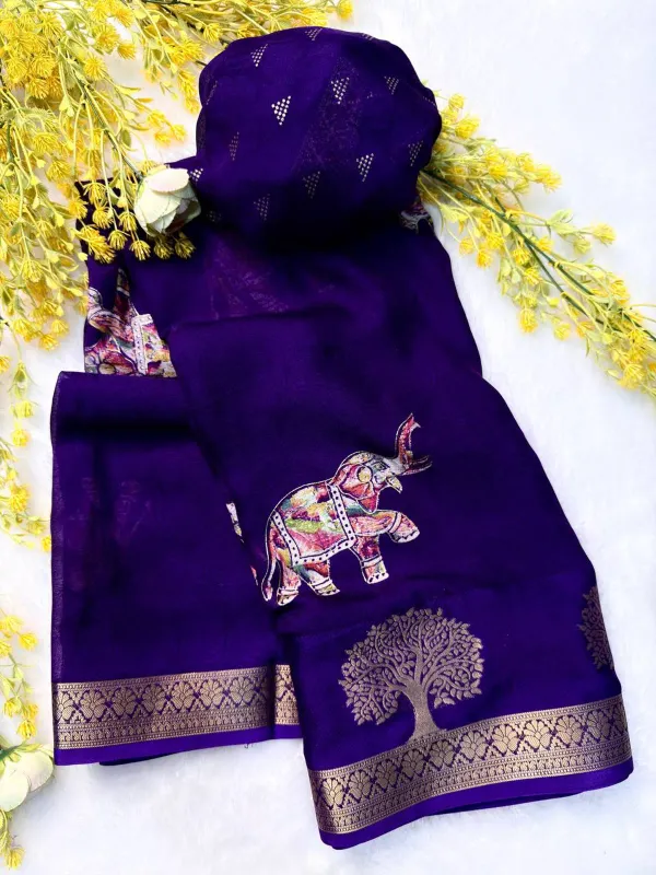 Premium_Blue_Designer_Saree_With_Elephant_&_Tree_Motifs_Marshmallow_With_Blouse_Piece