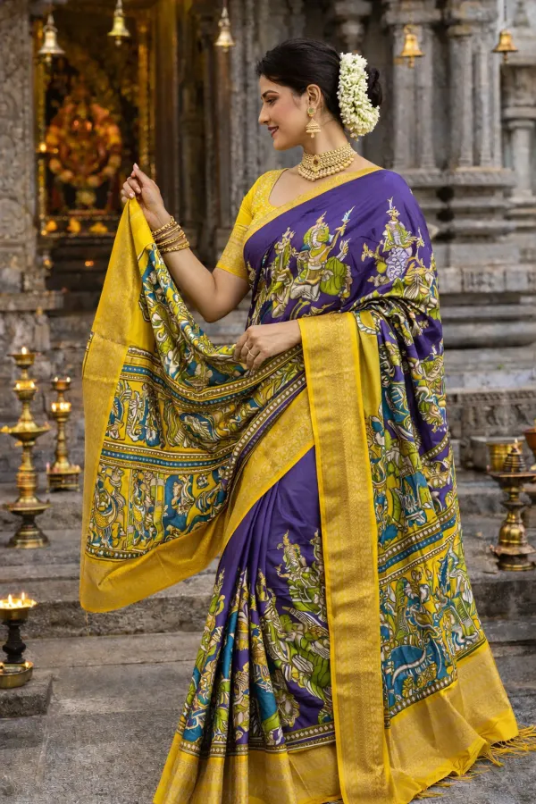 Premium_Blue_&_Yellow_Designer_Saree_With_Elephant_&_Raja_Rani_Motifs_Marshmallow_With_Blouse_Piece