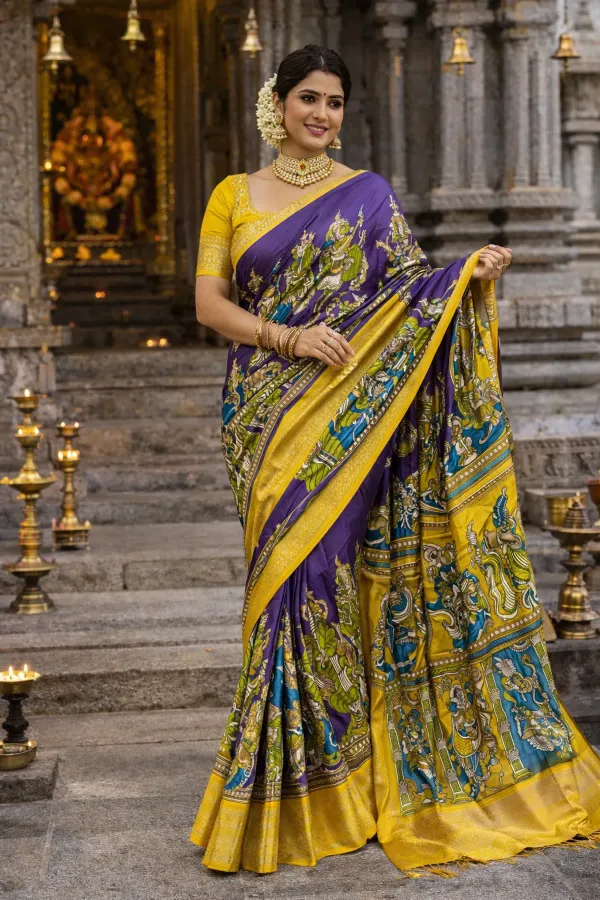 Premium_Blue_&_Yellow_Designer_Saree_With_Elephant_&_Raja_Rani_Motifs_Marshmallow_With_Blouse_Piece