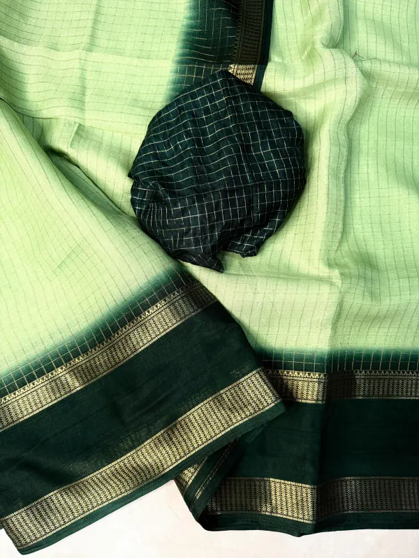 Primium_Marshmallow_Elegant_Olive_Green_&_Dark_Green__Gold_Border_With_Rich_Zari_Checked_Saree_For_Women