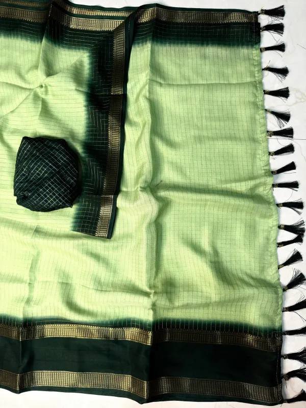 Primium_Marshmallow_Elegant_Olive_Green_&_Dark_Green__Gold_Border_With_Rich_Zari_Checked_Saree_For_Women