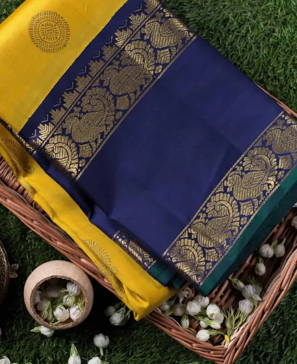 Yellow_Blue_Soft_Silk_Saree_With_Unstitched_Blouse_For_Women