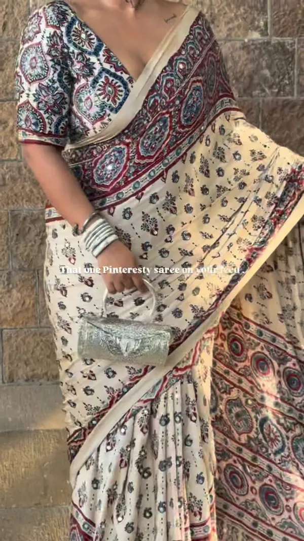TRANDING_CREAM_AJARAKH_MODAL_SILK_MIRROR_WORK_PREMIUM_SAREE_FOR_WOMEN