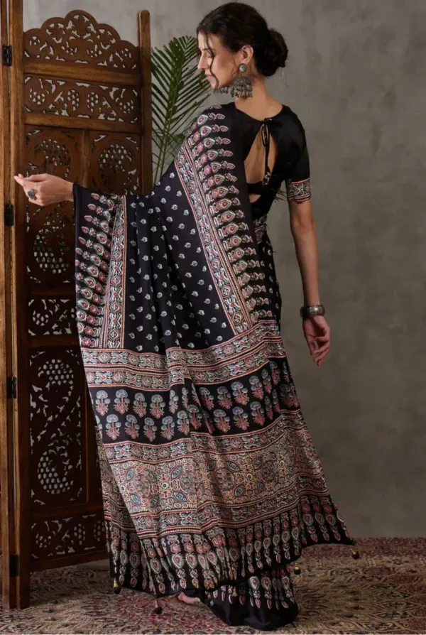 The_Vulture_Black_Ajarakh_Printed_Soft_Gaji_Silk_Natural_Print_Saree_For_Women