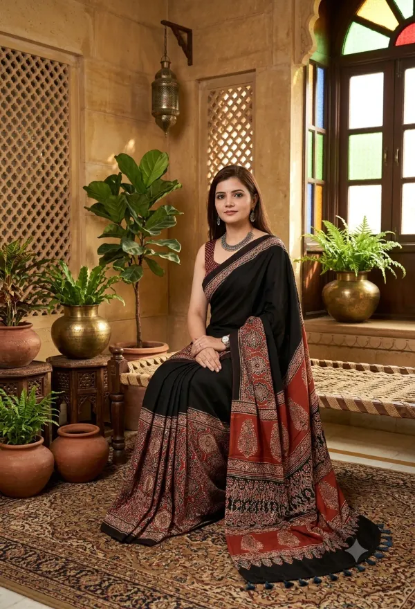 The_Vulture_Black_Ajarakh_Printed_Soft_Gaji_Silk_Natural_Print_Saree_With_Blouse_piece_for_Women