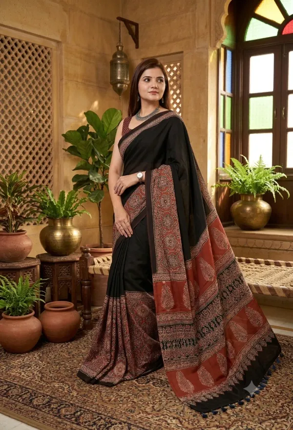 The_Vulture_Black_Ajarakh_Printed_Soft_Gaji_Silk_Natural_Print_Saree_With_Blouse_piece_for_Women