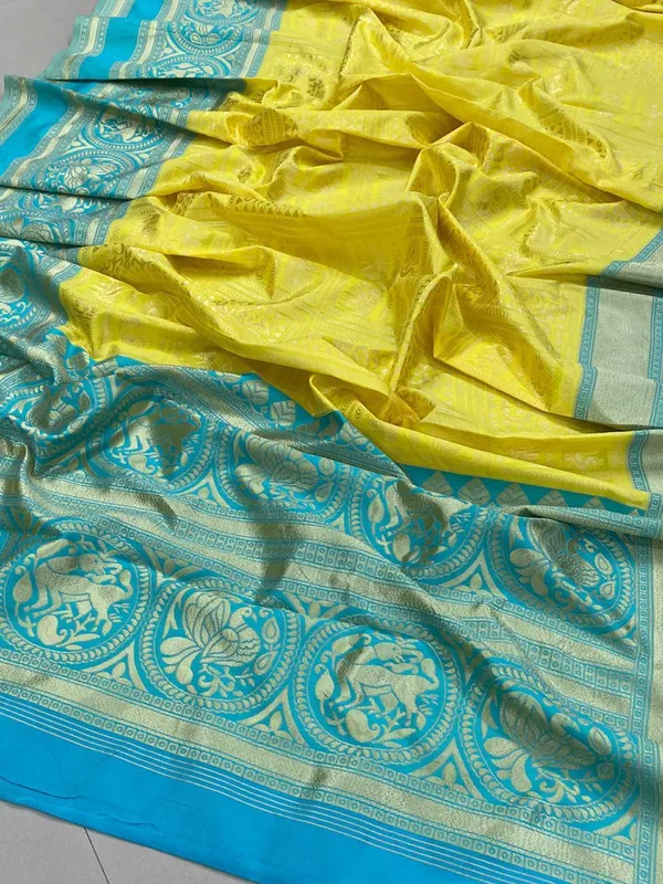 Yellow_And_Sky_Blue_Soft_Silk_Saree_With_Unstitched_Blouse_For_Women