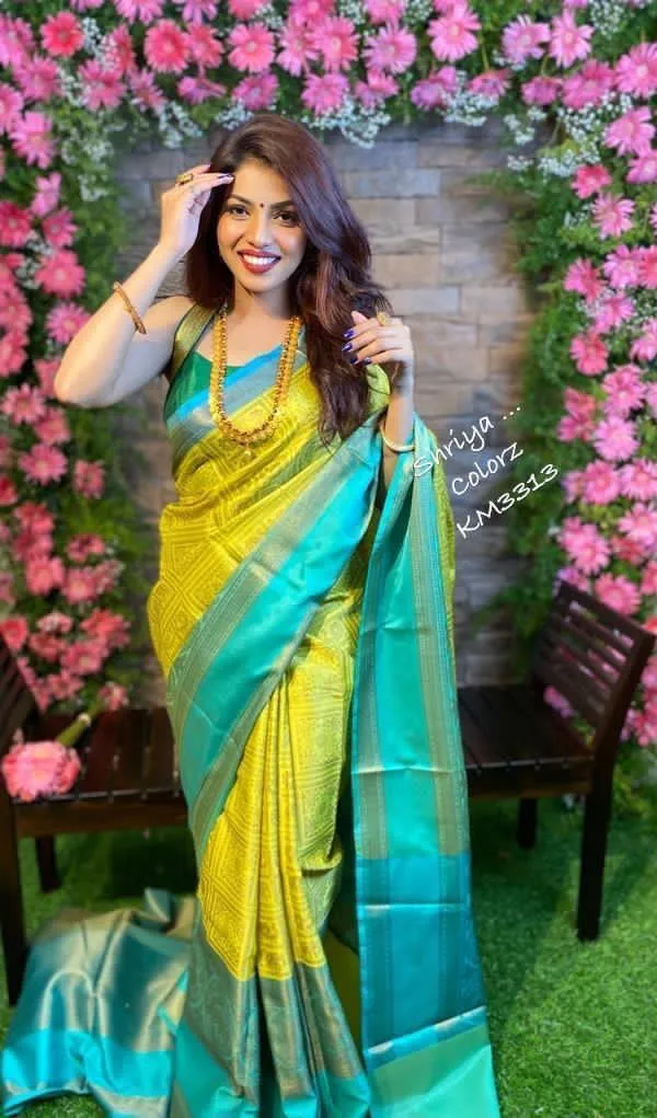 Yellow_And_Sky_Blue_Soft_Silk_Saree_With_Unstitched_Blouse_For_Women