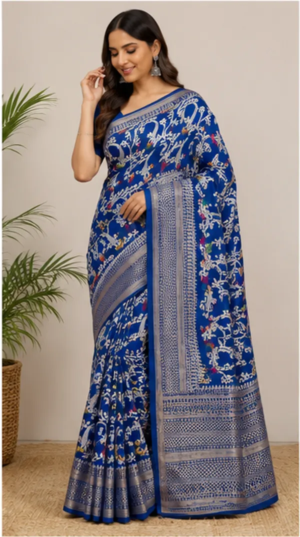 Blue_Dolla_Silk_Floral_Printed_Saree_With_Unstitched_Blouse_For_Women