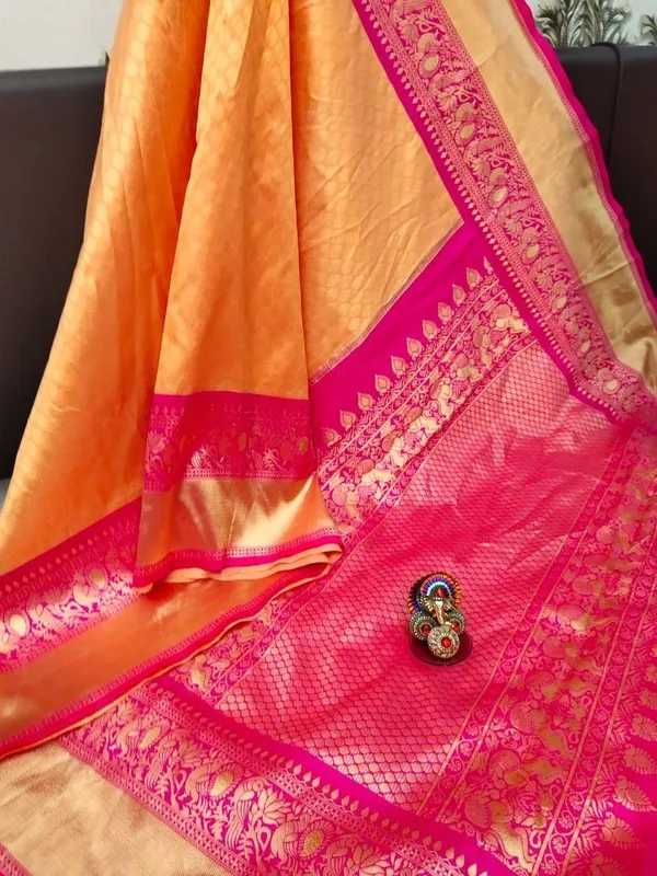 Peach_And_Rani_Pink_Soft_Silk_Saree_With_Unstitched_Blouse_For_Women