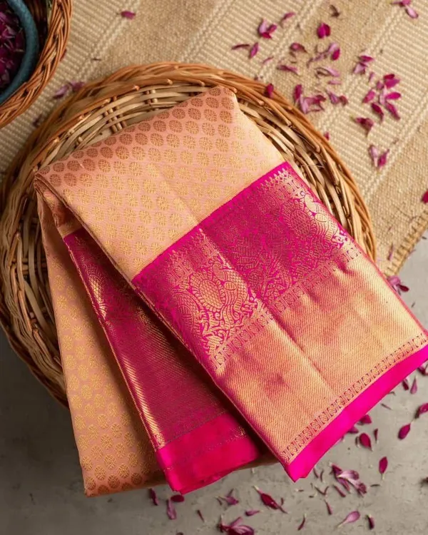 Peach_And_Rani_Pink_Soft_Silk_Saree_With_Unstitched_Blouse_For_Women