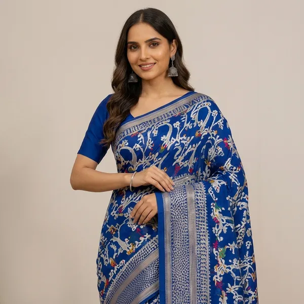 Blue_Dolla_Silk_Floral_Printed_Saree_With_Unstitched_Blouse_For_Women