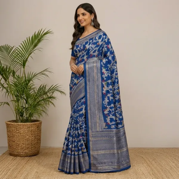 Blue_Dolla_Silk_Floral_Printed_Saree_With_Unstitched_Blouse_For_Women
