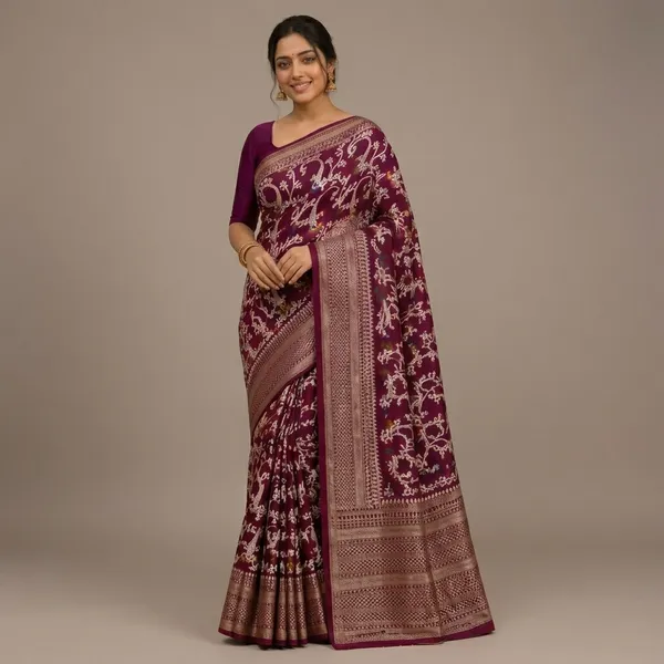 Maroon_Dolla_Silk_Printed_Saree_With_Unstitched_Blouse_For_Women