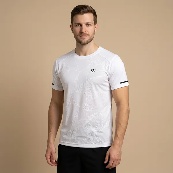 White_Premium_Polyester_And_Spandex_Sports_T-Shirt_For_Men