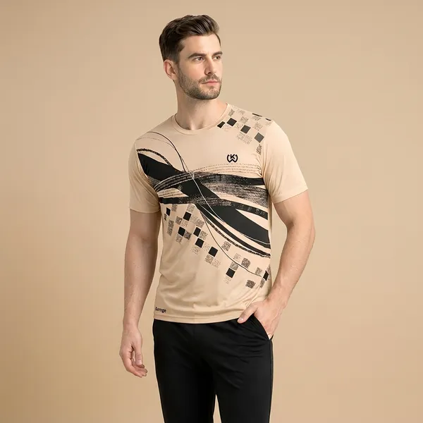 Beige_Premium_Polyester_And_Spandex_Sports_T-Shirt_For_Men