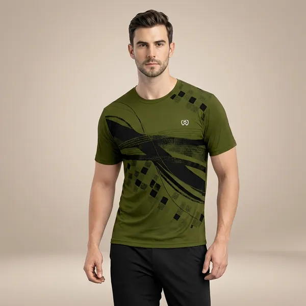 Olive_Green_Premium_Polyester_And_Spandex_Sports_T-Shirt_For_Men