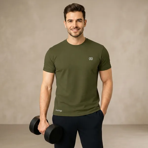 Olive_Green_Premium_Polyester_And_Spandex_Sports_T-Shirt_For_Men