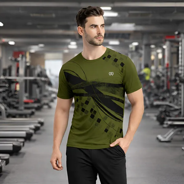 Olive_Green_Premium_Polyester_And_Spandex_Sports_T-Shirt_For_Men