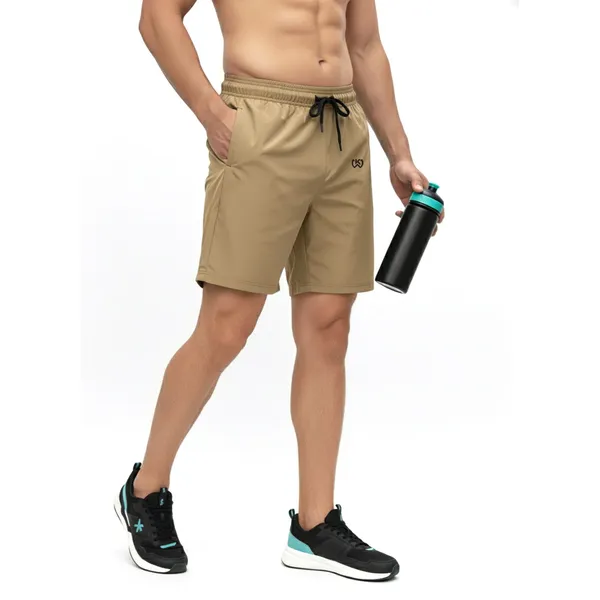Khaki_Premium_Polyester_And_Spandex_Sports_Shorts_For_Men