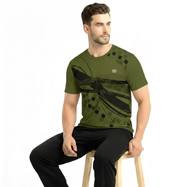 Olive_Green_Premium_Polyester_And_Spandex_Sports_T-Shirt_For_Men