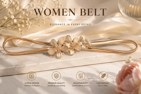 Beige_Floral_Metal_Belt_For_Women