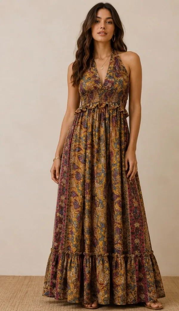 Mustard_Paisley_Print_Halter_Neck_Maxi_Dress_For_Women