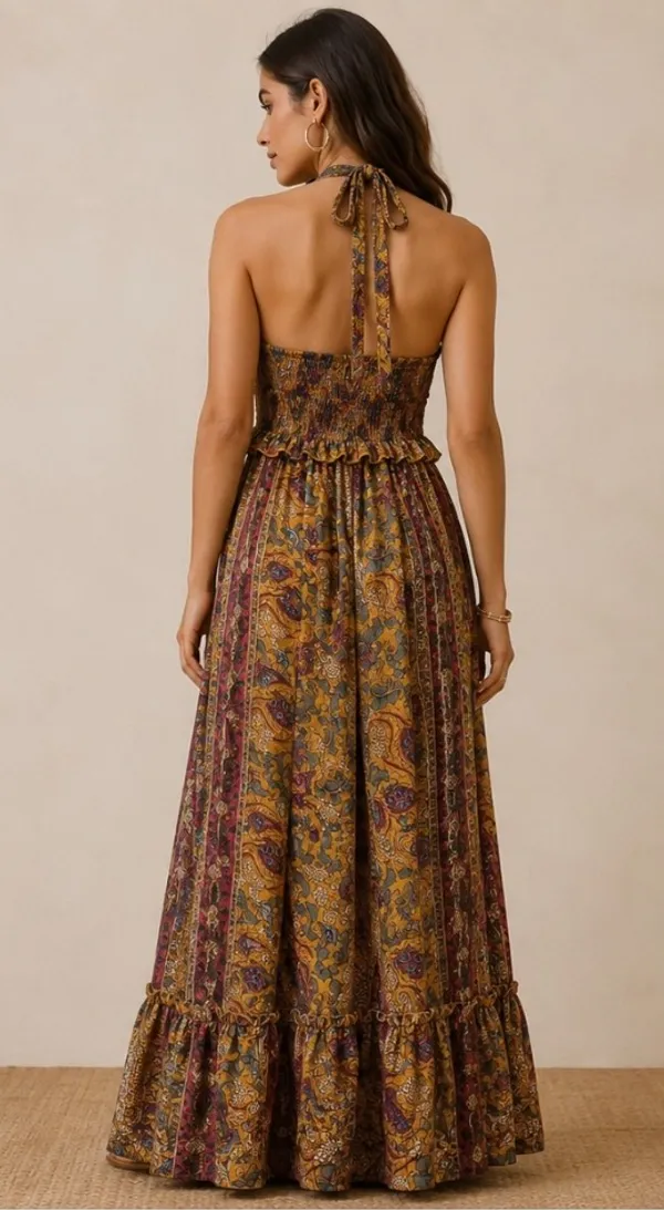 Mustard_Paisley_Print_Halter_Neck_Maxi_Dress_For_Women