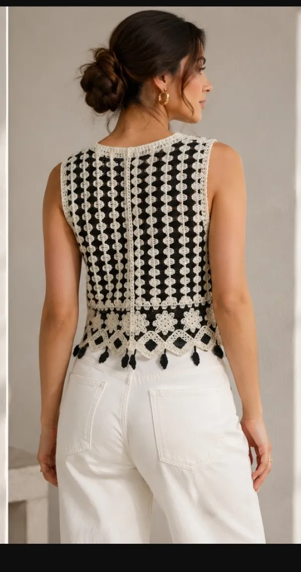 Black_And_White_Crochet_Lace_Sleeveless_Top_For_Women