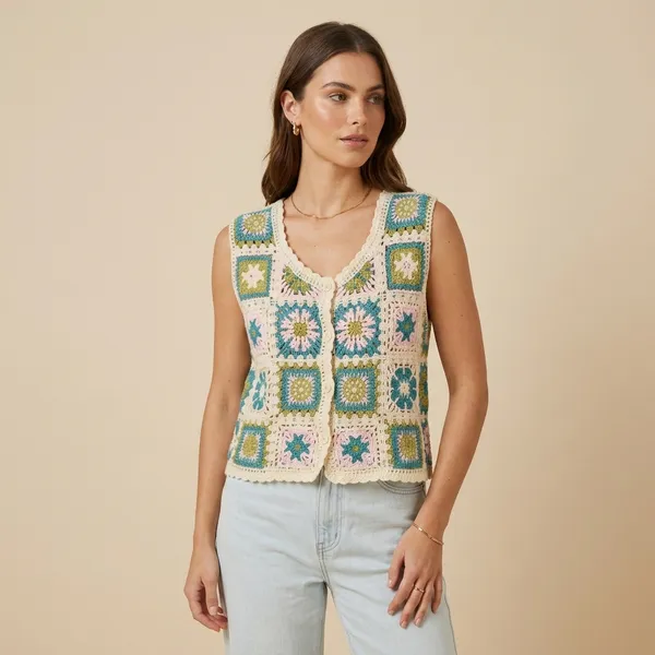 Multicolor_Crochet_Square_Sleeveless_Vest_For_Women