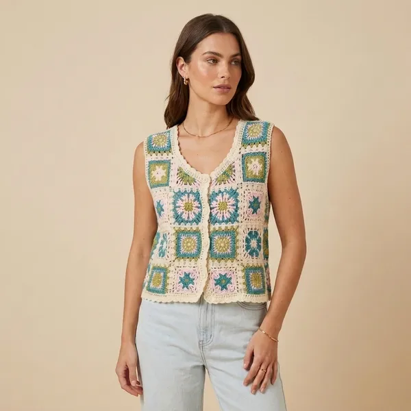 Multicolor_Crochet_Square_Sleeveless_Vest_For_Women