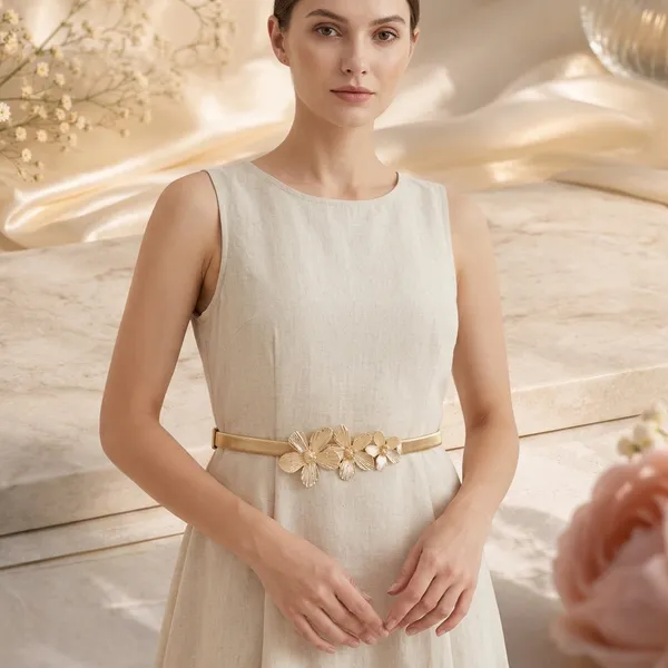 Beige_Floral_Metal_Belt_For_Women