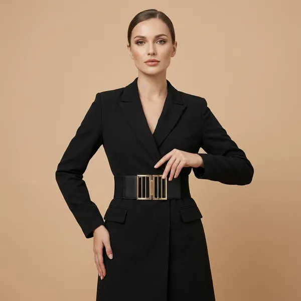 Black_Elastic_Belt_With_Gold_Double_Rectangle_Buckle_For_Women