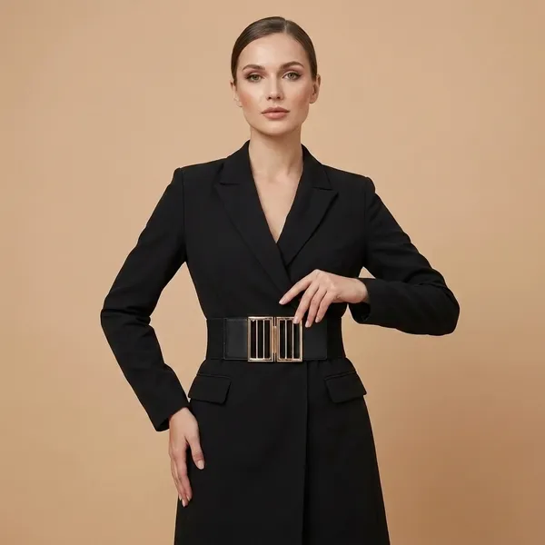 Black_Elastic_Belt_With_Gold_Double_Rectangle_Buckle_For_Women