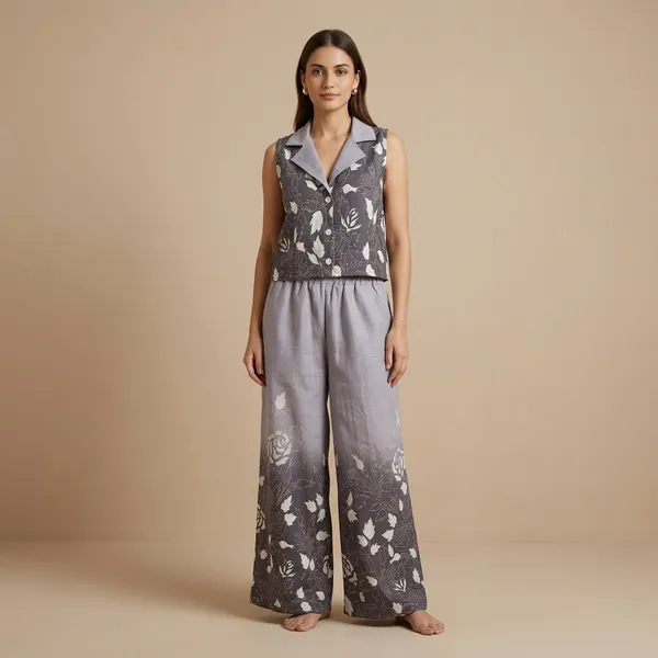 Grey_Floral_Print_Cotton_Sleeveless_Padded_Coord_Set_For_Women