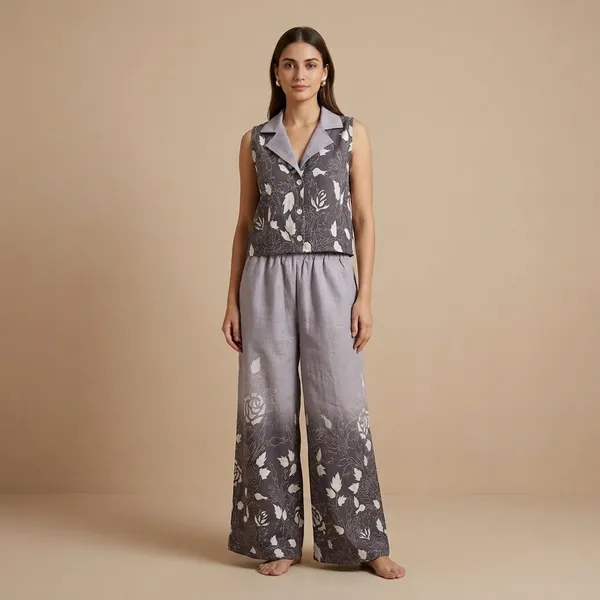 Grey_Floral_Print_Cotton_Sleeveless_Padded_Coord_Set_For_Women