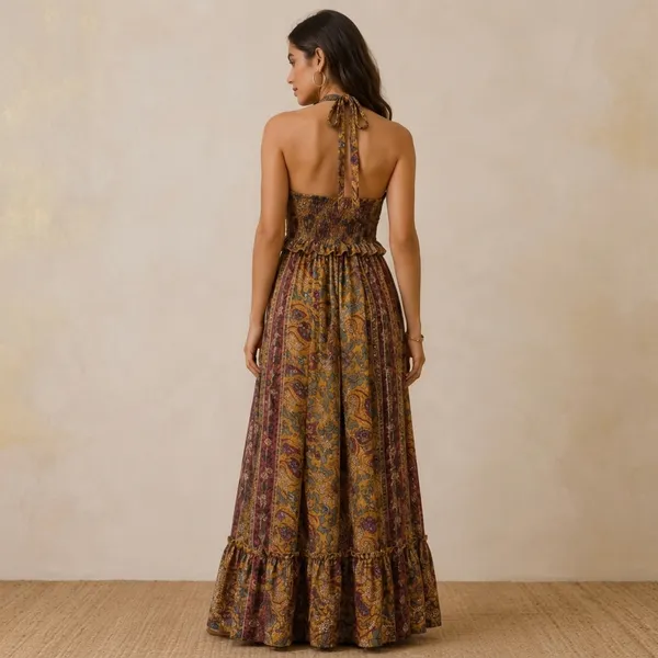 Mustard_Paisley_Print_Halter_Neck_Maxi_Dress_For_Women