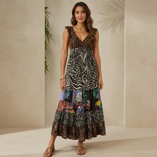 Multicolor_Animal_Print_Lace_Trim_Maxi_Dress_For_Women