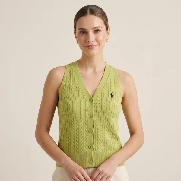 Lime_Green_Cable_Knit_Sleeveless_Soft_Cotton_Vest_For_Women