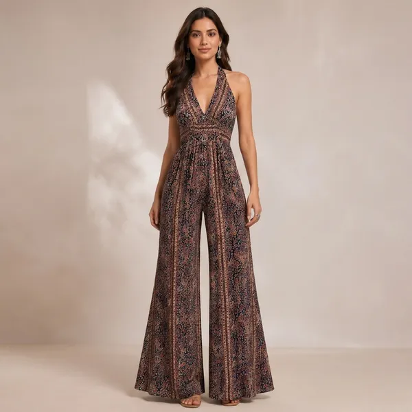 Multicolour_Floral_Print_Smocked_Tie-Up_Jumpsuit_For_Women