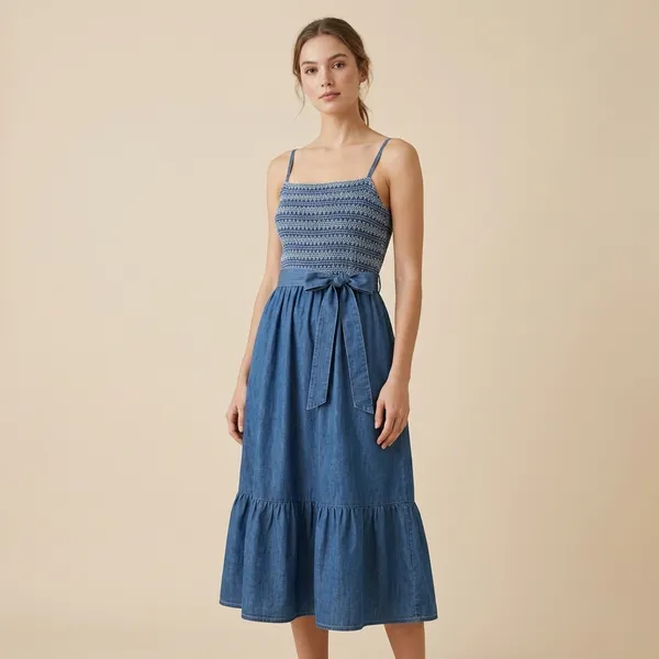 Blue_Denim_Smocked_Fit_And_Flare_Dress_For_Women