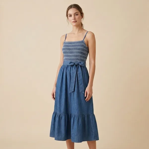 Blue_Denim_Smocked_Fit_And_Flare_Dress_For_Women