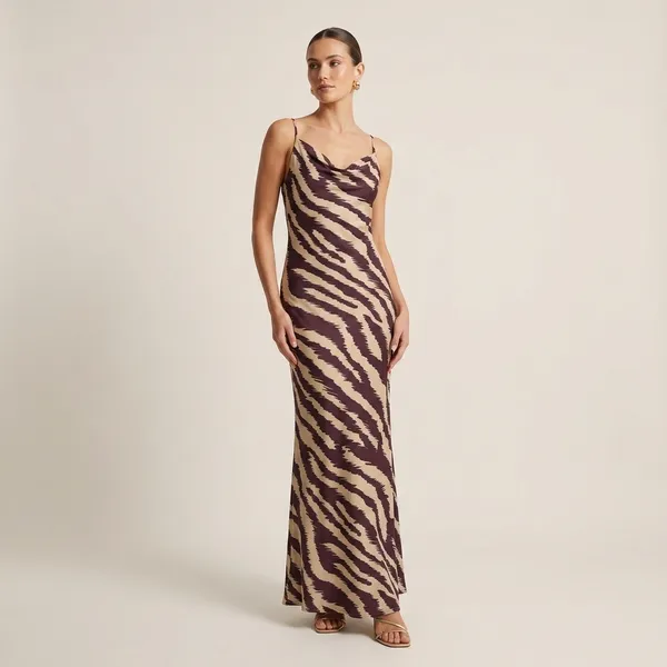 Brown_Ikat_Print_Sleeveless_Gown_Dress_For_Women