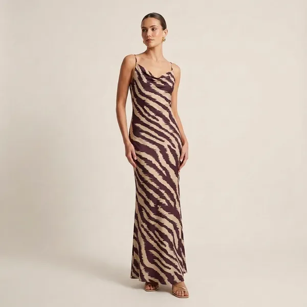 Brown_Ikat_Print_Sleeveless_Gown_Dress_For_Women